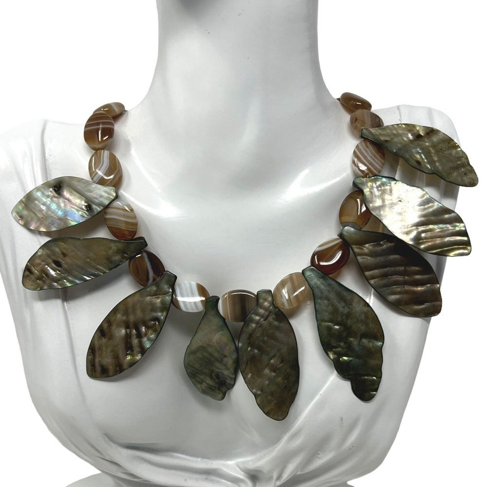 Barse Necklace Abalone Shell Agate Sterling 925 Mother of Pearl 16 inch